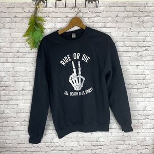Spooky Halloween Skeleton Hand Ride or Die Black Crewneck Sweatshirt